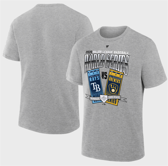 Men's Gray Tampa Bay Rays vs. Milwaukee Brewers 2026 World Series Matchup T-Shirt